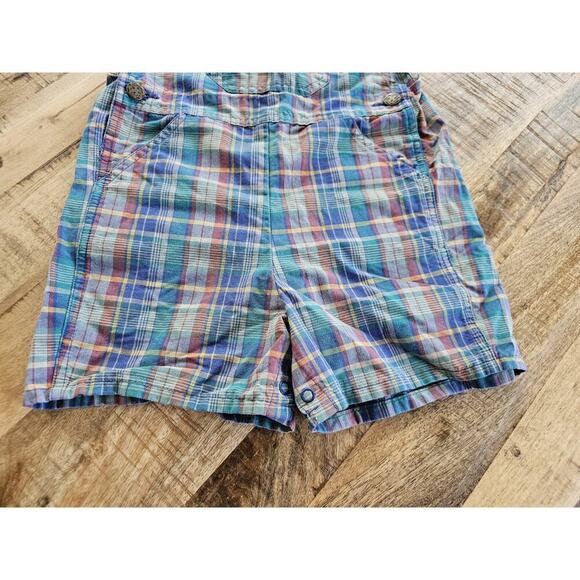Oshkosh B'Gosh Vintage Plaid Overall Shorts Youth Size 4T 100% Cotton - Picture 3 of 8
